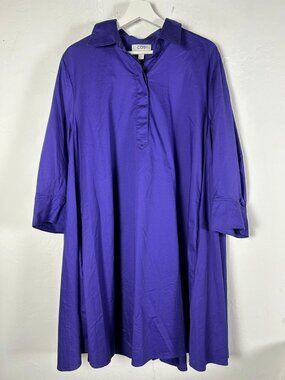 COS Womens A-Line Popover Mini Shirt Dress Size 14 Purple 3/4 Sleeve Pockets